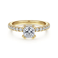 Alina - 14K Yellow Gold Cushion Hidden Halo Diamond Engagement Ring