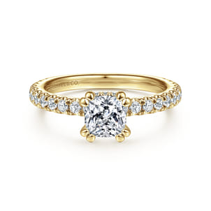 Alina - 14K Yellow Gold Cushion Hidden Halo Diamond Engagement Ring