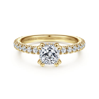 Alina - 14K Yellow Gold Cushion Hidden Halo Diamond Engagement Ring