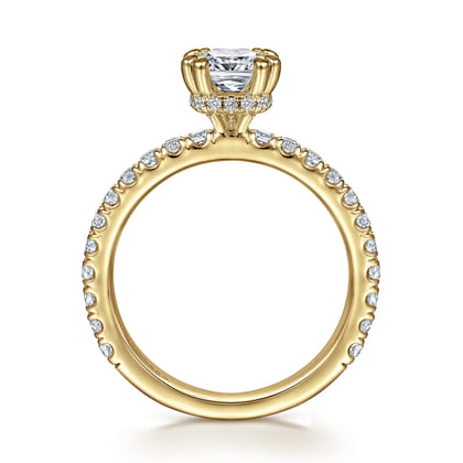 Alina - 14K Yellow Gold Cushion Hidden Halo Diamond Engagement Ring
