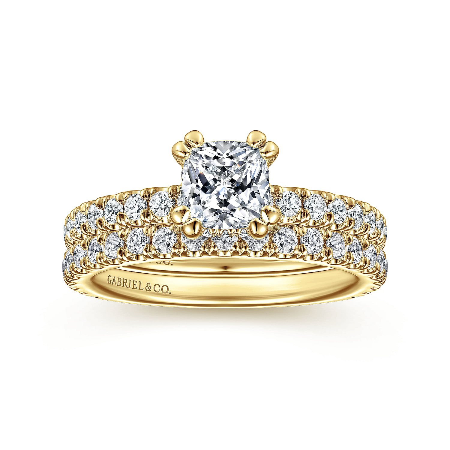 Alina - 14K Yellow Gold Cushion Hidden Halo Diamond Engagement Ring