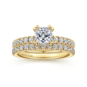 Alina - 14K Yellow Gold Cushion Hidden Halo Diamond Engagement Ring