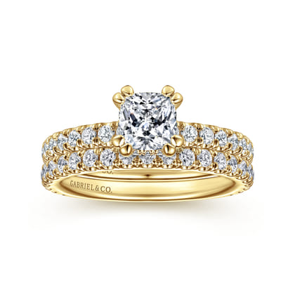 Alina - 14K Yellow Gold Cushion Hidden Halo Diamond Engagement Ring