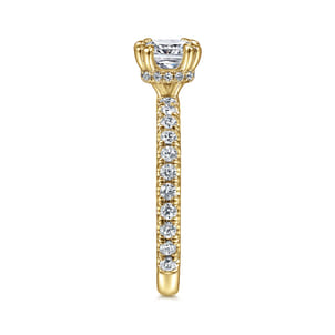 Alina - 14K Yellow Gold Cushion Hidden Halo Diamond Engagement Ring