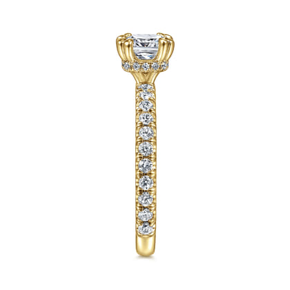Alina - 14K Yellow Gold Cushion Hidden Halo Diamond Engagement Ring