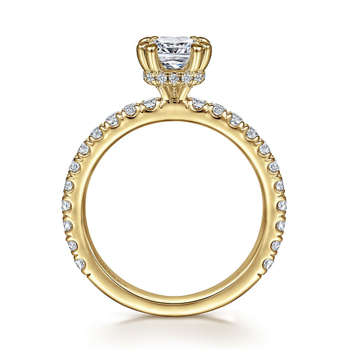 Alina - 14K Yellow Gold Hidden Halo Cushion Cut Diamond Engagement Ring - 0.5 ct - Shot 2