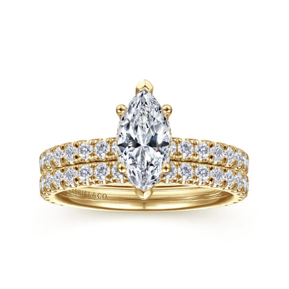 Alina - 14K Yellow Gold Hidden Halo Marquise Shape Diamond Engagement Ring
