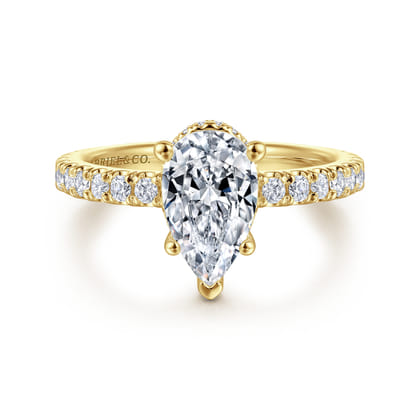 Alina - 14K Yellow Gold Hidden Halo Pear Shape Diamond Engagement Ring