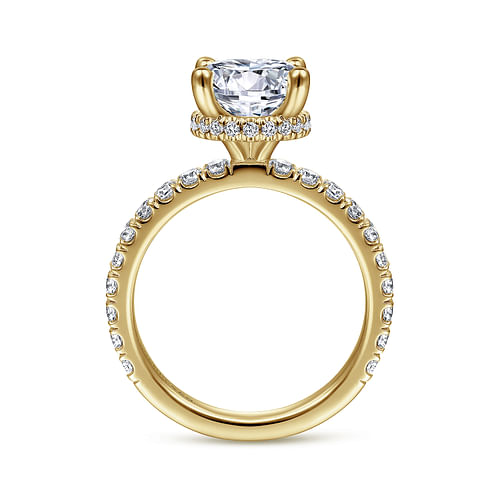 Alina - 14K Yellow Gold Hidden Halo Round Diamond Engagement Ring - 0.68 ct - Shot 2