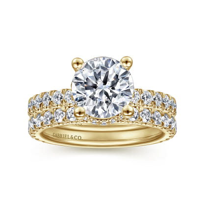 Alina - 14K Yellow Gold Hidden Halo Round Diamond Engagement Ring