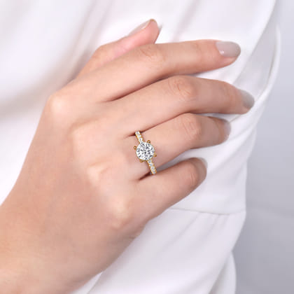 Alina - 14K Yellow Gold Hidden Halo Round Diamond Engagement Ring