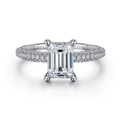 Alinna - 14K White Gold Emerald Cut Diamond Engagement Ring