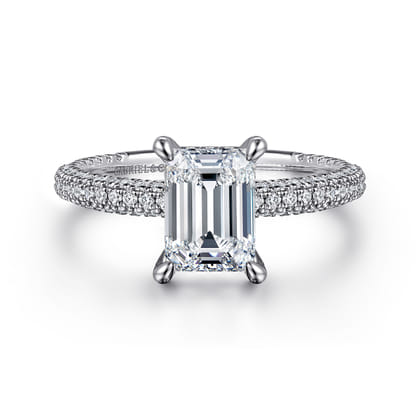 Alinna - 14K White Gold Emerald Cut Diamond Engagement Ring