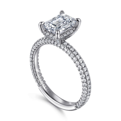 Alinna - 14K White Gold Emerald Cut Diamond Engagement Ring