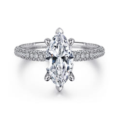 Alinna - 14K White Gold Marquise Shape Diamond Engagement Ring