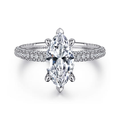 Alinna - 14K White Gold Marquise Shape Diamond Engagement Ring