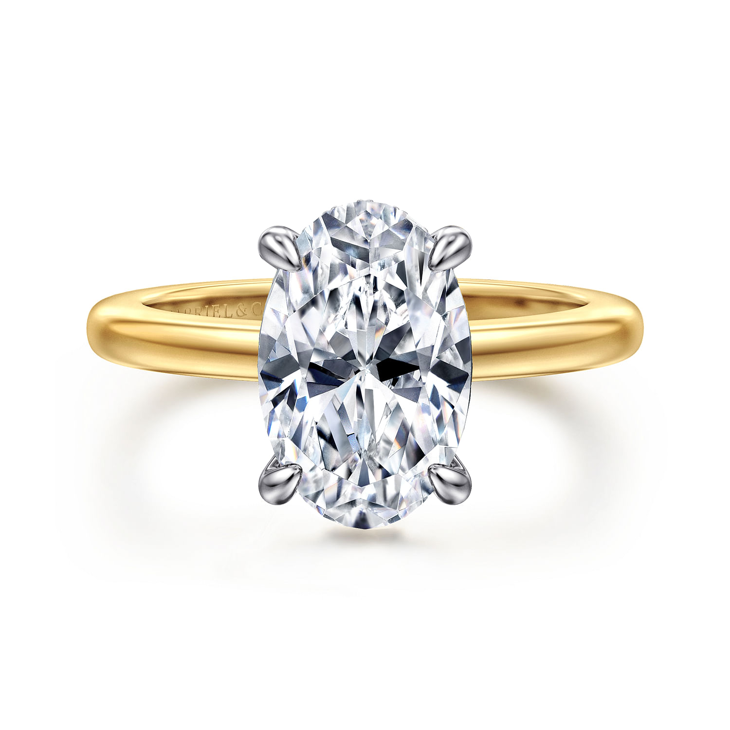 Aliona - 14K White-Yellow Gold Oval Hidden Halo Diamond Engagement Ring