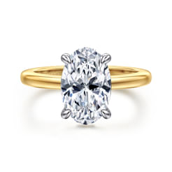 14K White-Yellow Gold Oval Hidden Halo Diamond Engagement Ring