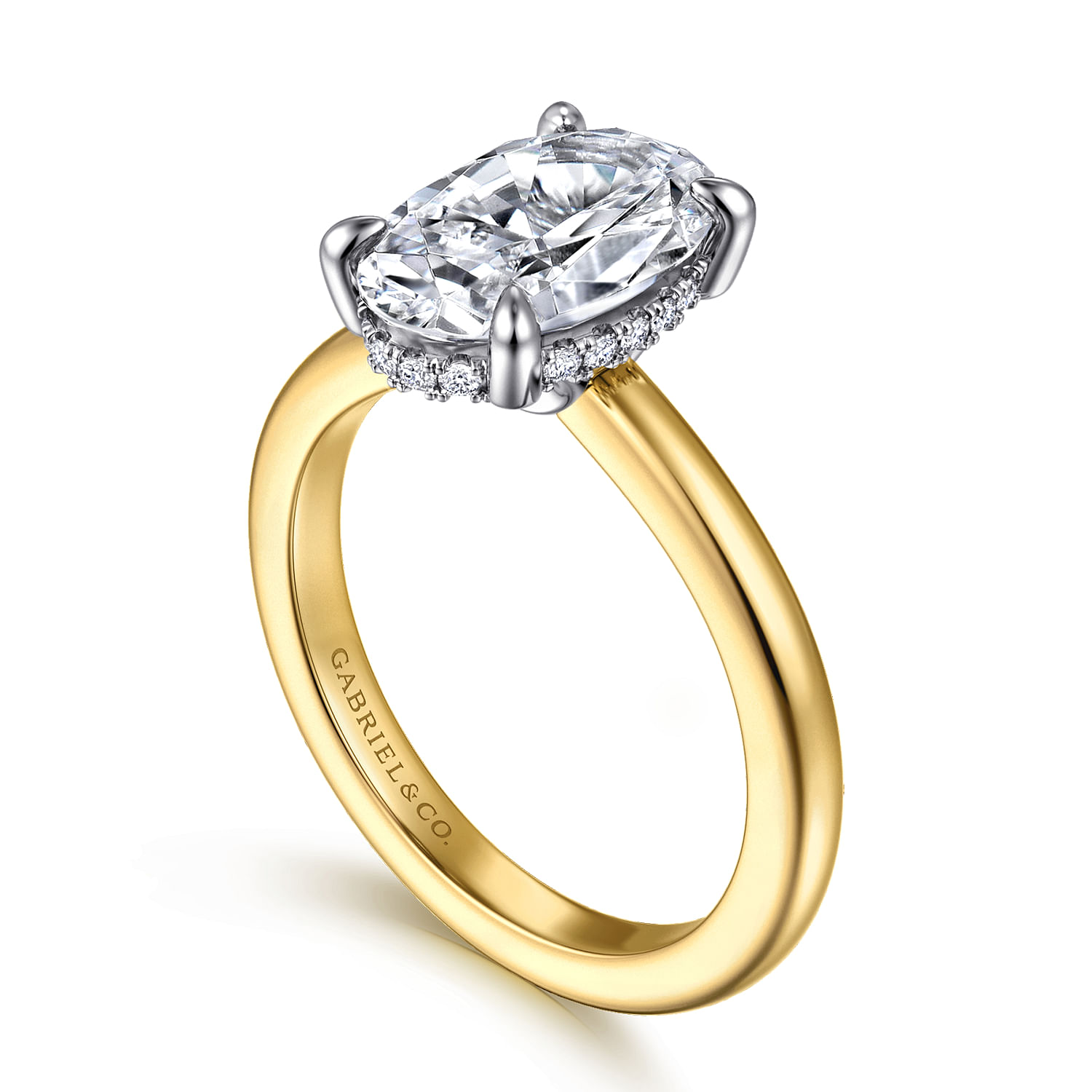 Aliona - 14K White-Yellow Gold Oval Hidden Halo Diamond Engagement Ring
