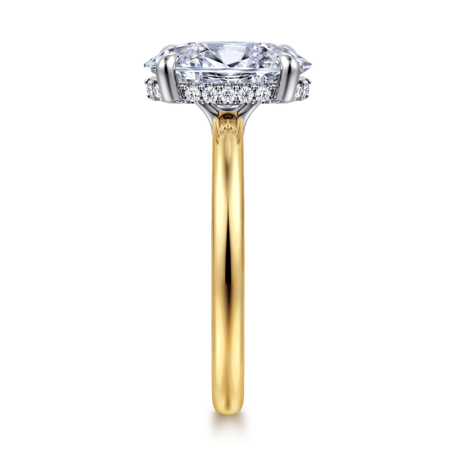 Aliona - 14K White-Yellow Gold Oval Hidden Halo Diamond Engagement Ring