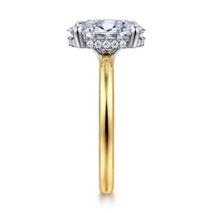 Aliona - 14K White-Yellow Gold Oval Hidden Halo Diamond Engagement Ring