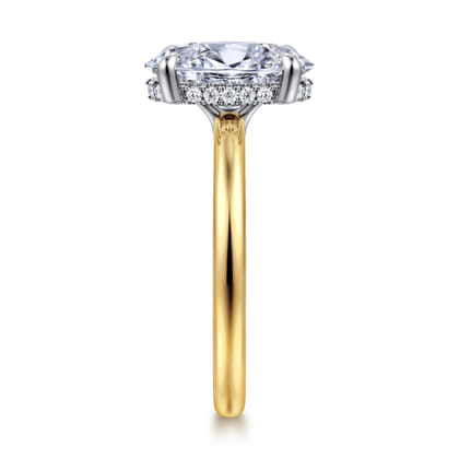 Aliona - 14K White-Yellow Gold Oval Hidden Halo Diamond Engagement Ring