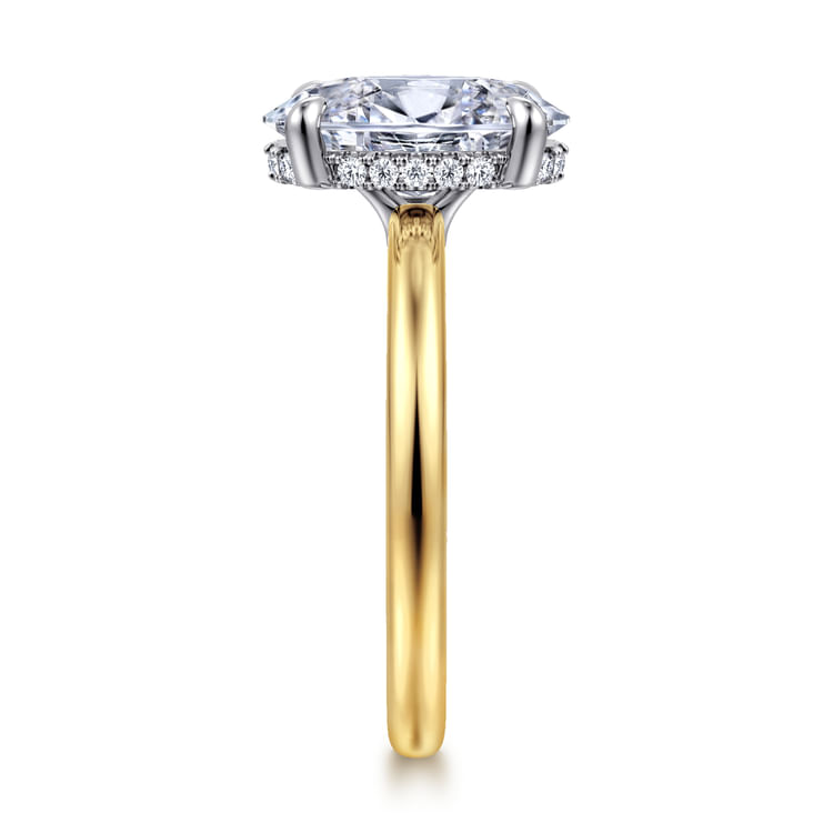 Aliona - 14K White-Yellow Gold Oval Hidden Halo Diamond Engagement Ring