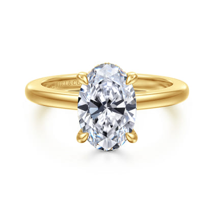 Aliona - 14K White-Yellow Gold Oval Hidden Halo Diamond Engagement Ring