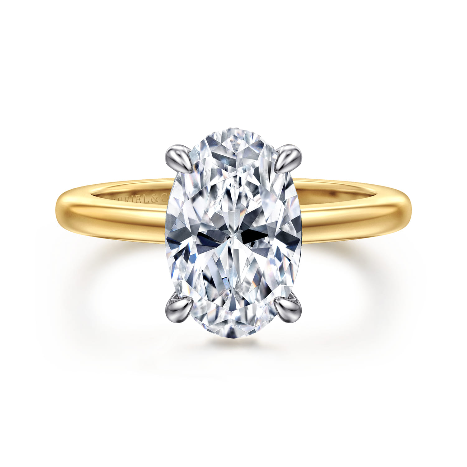 Aliona - 14K White-Yellow Gold Oval Solitaire Diamond Engagement Ring