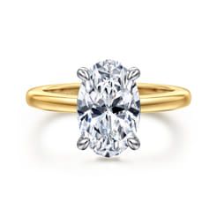 Aliona - 14K White-Yellow Gold Oval Solitaire Diamond Engagement Ring