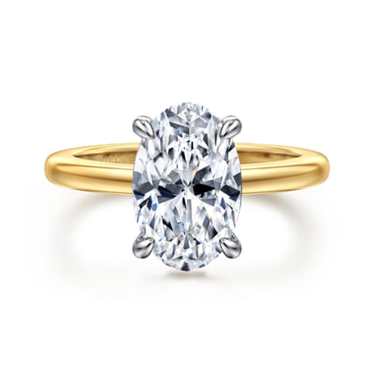 Aliona - 14K White-Yellow Gold Oval Solitaire Diamond Engagement Ring