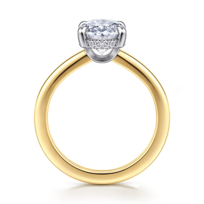 Aliona - 14K White-Yellow Gold Oval Solitaire Diamond Engagement Ring