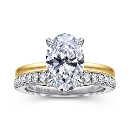 Aliona - 14K White-Yellow Gold Oval Solitaire Diamond Engagement Ring