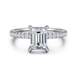 Alisa - 14K White Gold Emerald Cut Diamond Engagement Ring