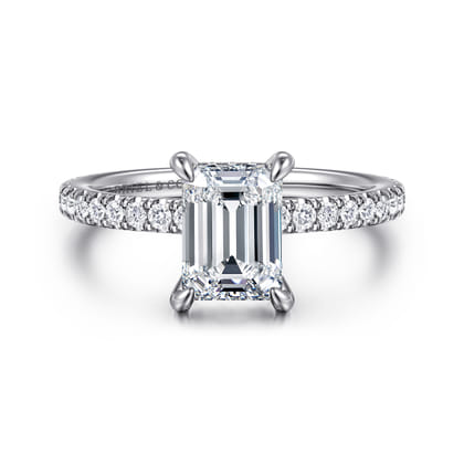 Alisa - 14K White Gold Emerald Cut Diamond Engagement Ring
