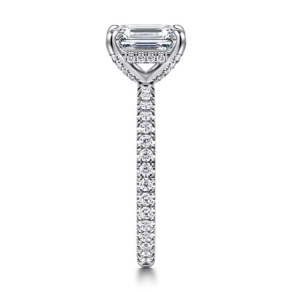 Alisa - 14K White Gold Emerald Cut Diamond Engagement Ring