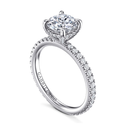 Alisa - 14K White Gold Round Hidden Halo Diamond Engagement Ring