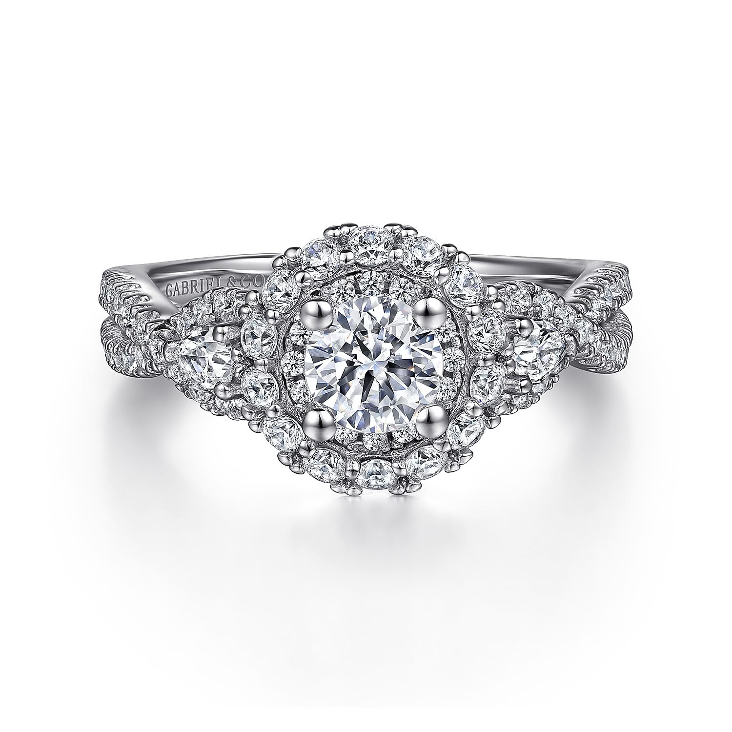 Alizay - 14K White-Rose Gold Round Double Halo Complete Diamond Engagement Ring