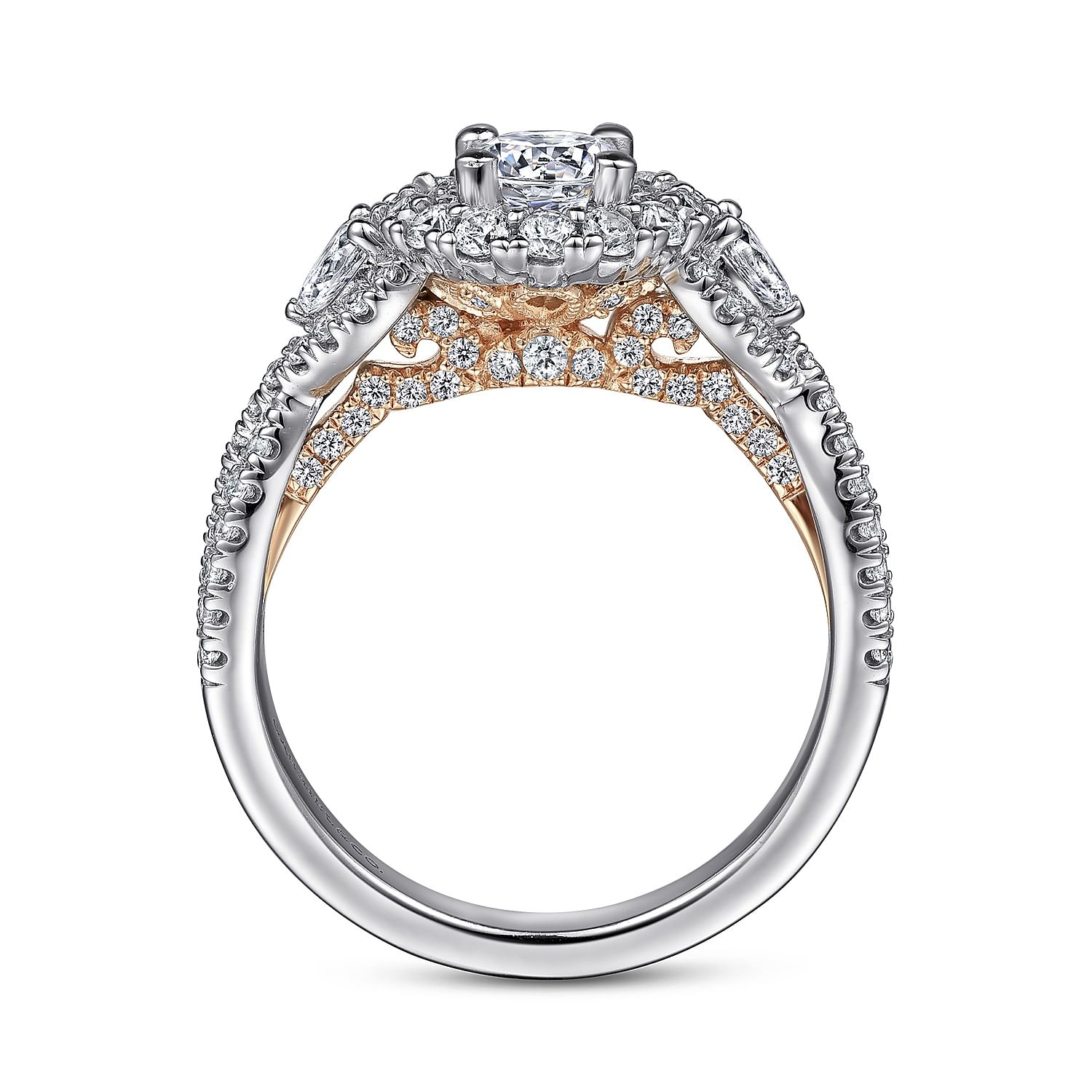 Alizay - 14K White-Rose Gold Round Double Halo Complete Diamond Engagement Ring