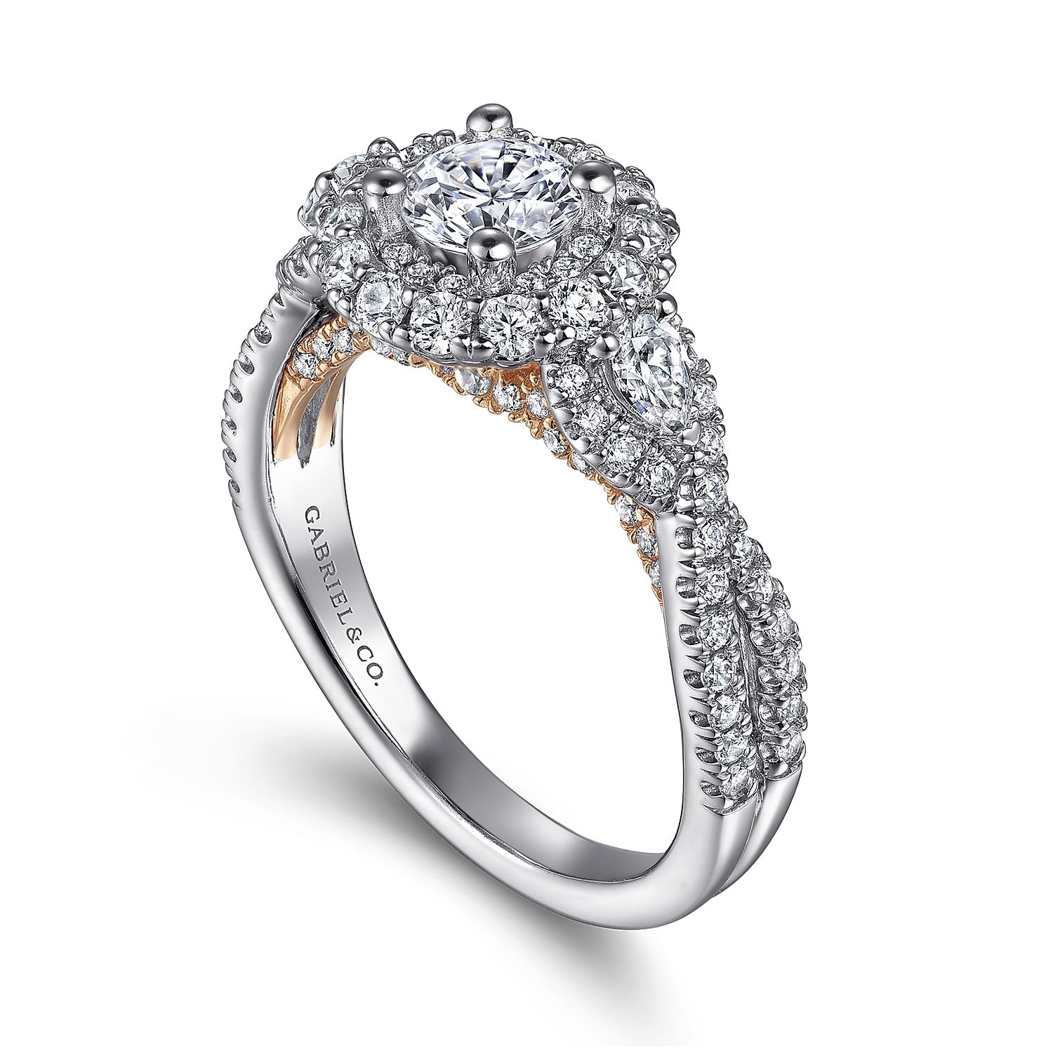Alizay - 14K White-Rose Gold Round Double Halo Complete Diamond Engagement Ring