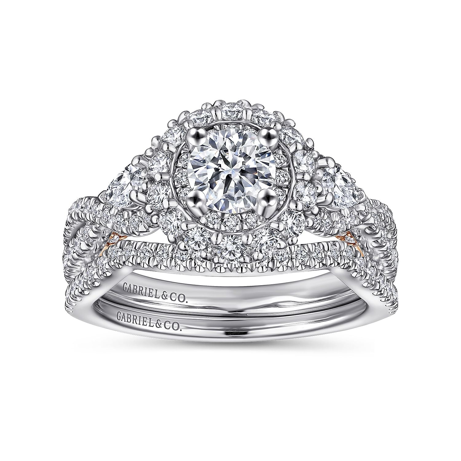 Alizay - 14K White-Rose Gold Round Double Halo Complete Diamond Engagement Ring