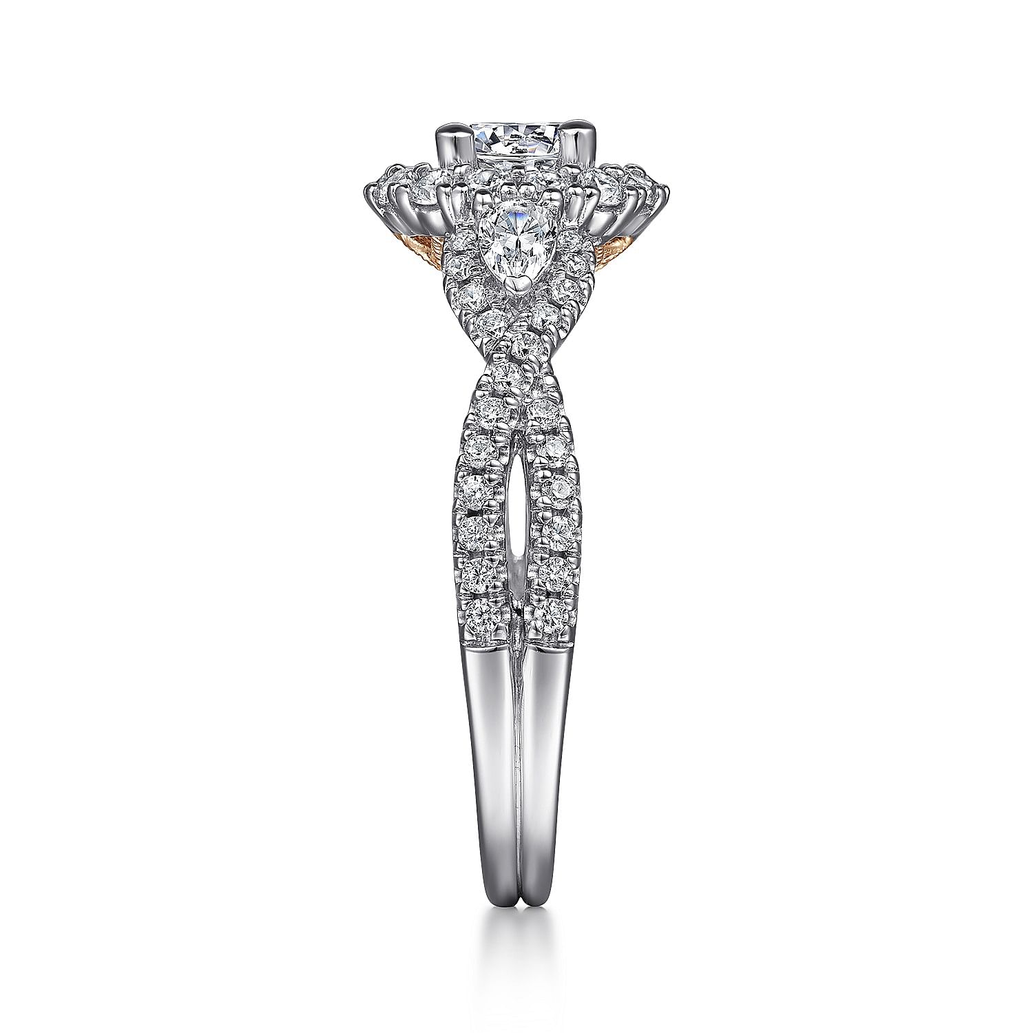 Alizay - 14K White-Rose Gold Round Double Halo Complete Diamond Engagement Ring