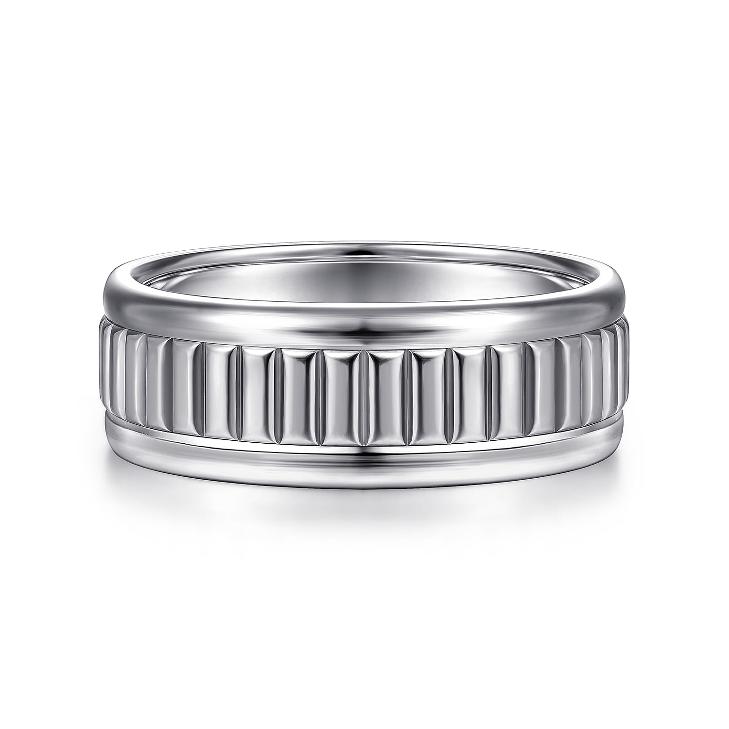 Allan - 14K White Gold 8mm - Carved Men's Wedding Band in High Polish Finish - Shot 1