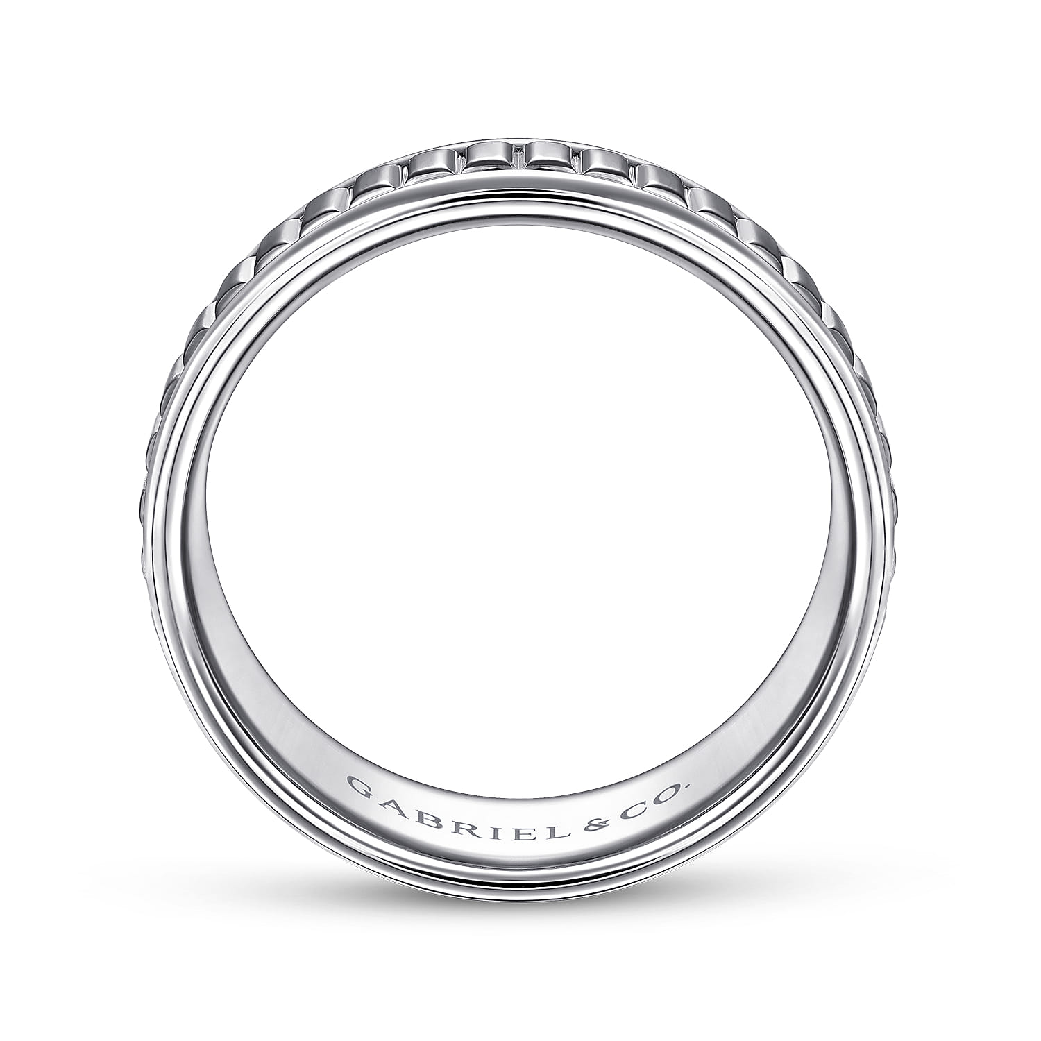 Allan - 14K White Gold 8mm - Carved Men's Wedding Band in High Polish Finish - Shot 2