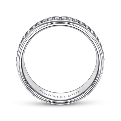 Allan - 14K White Gold 8mm - Carved Men's Wedding Band in High Polish Finish