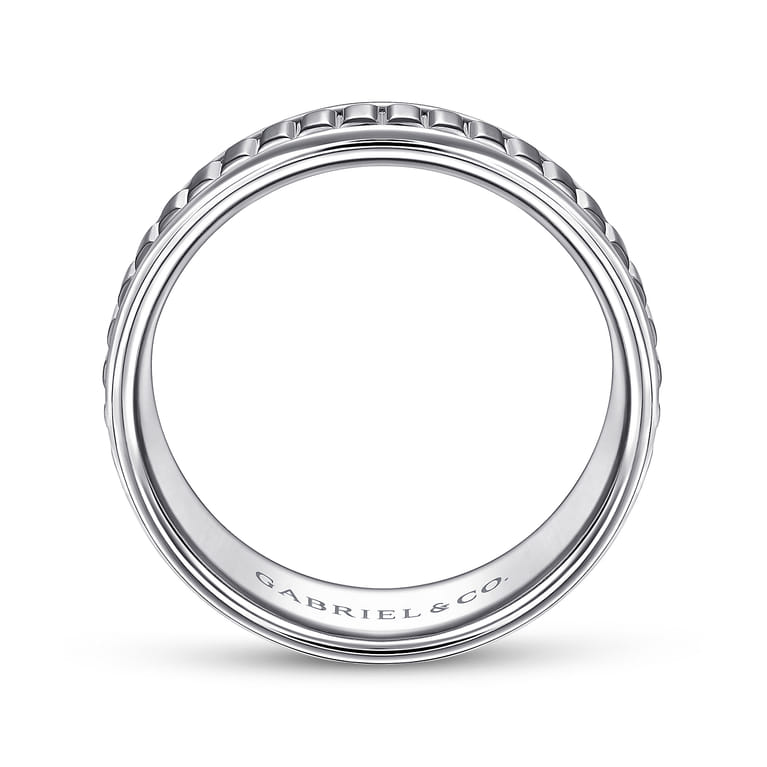Allan - 14K White Gold 8mm - Carved Men's Wedding Band in High Polish Finish - Shot 2