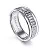 Allan - 14K White Gold 8mm - Carved Men's Wedding Band in High Polish Finish