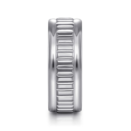 Allan - 14K White Gold 8mm - Carved Men's Wedding Band in High Polish Finish