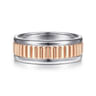 Allan - 14K White-Rose Gold 8mm - Two Tone Carved Men's Wedding Band in High Polish Finish