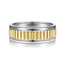 Allan - 14K White-Yellow Gold 8mm - Two Tone Carved Men's Wedding Band in High Polish Finish